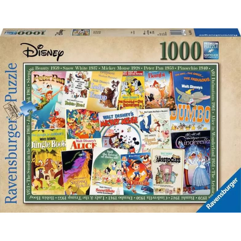Ravensburger Puzle 1000 Disneja retro filmu plakāti