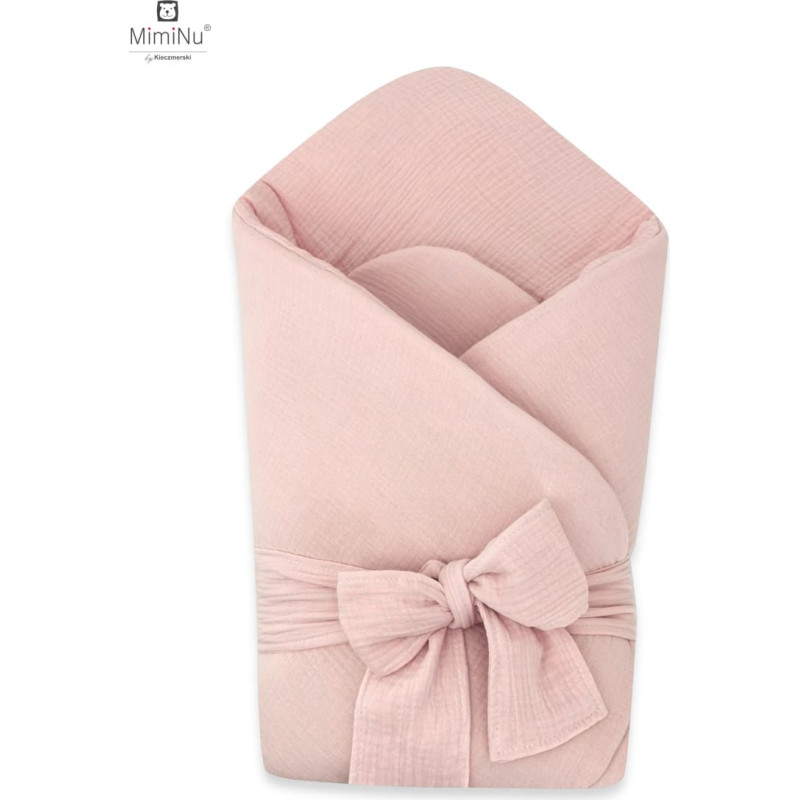 Miminu KIECZMERSKI Rożek niemowlęcy z kokardą MUŚLIN BAWEŁNIANY pudrowy r&oacute;ż bawełna 100%