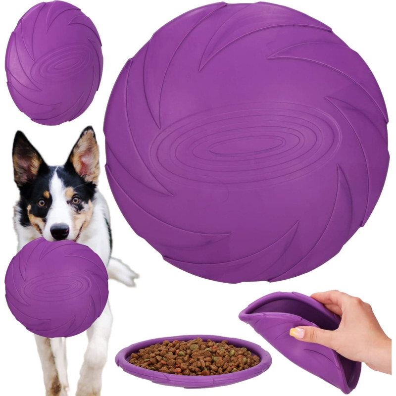 Springos suņu frisbijs 2-vienā – aportēšanas disks un barības bļoda, violets, Ø18 cm