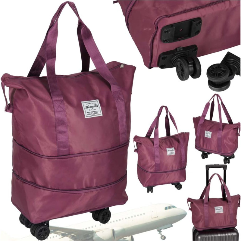 Ceļojumu soma uz riteņiem saliekama ceļojumu plaša 3 izmēri violeta