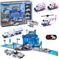 Woopie autostāvvietas komplekts ar mašīnām un helikoptera nosēšanās laukumu, 37 detaļas