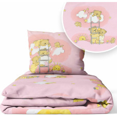 Ankras gultas veļas komplekts no 2 daļām - 135x100, 40x60 - BEAR on the LADDER - PINK