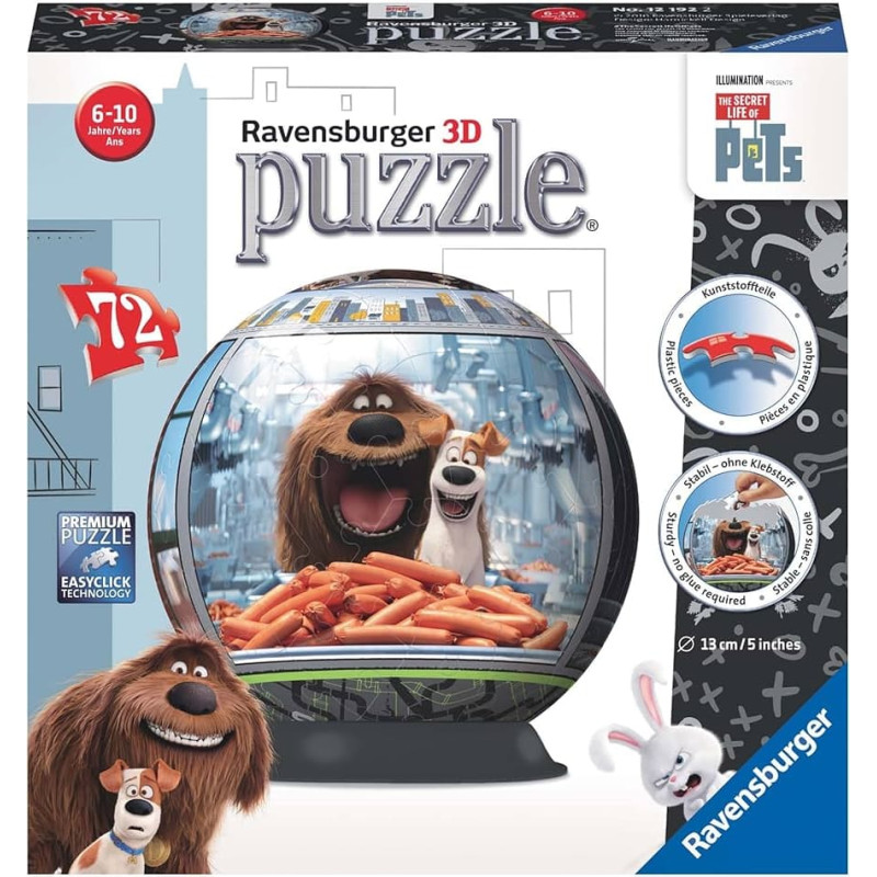 Ravensburger Apaļā 3D puzle, 72 gab., Slepenā mājdzīvnieku dzīve