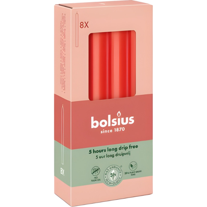 Bolsius Galda sveces 8gab.kastē 170/20mm sarkanas