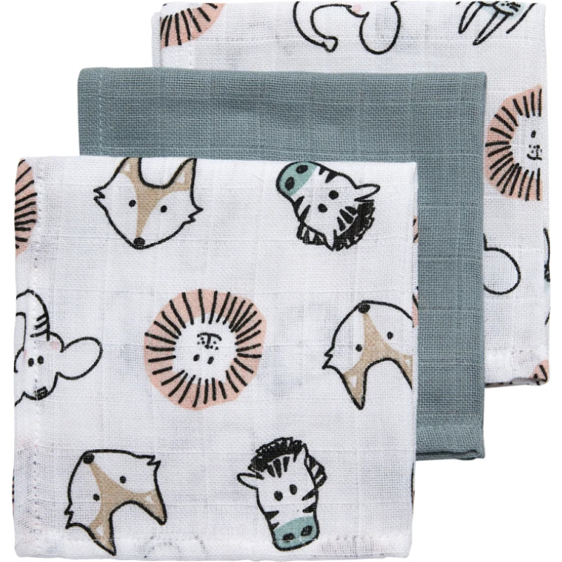 Meyco Baby muslīnu autiņu komplekts Animal Multicolour (3 gab., 30x30 cm)