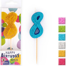 Trendhaus Mazā ciparu svecīte ar spīdumiem - 8 (dažādas krāsas) (8.8 cm)