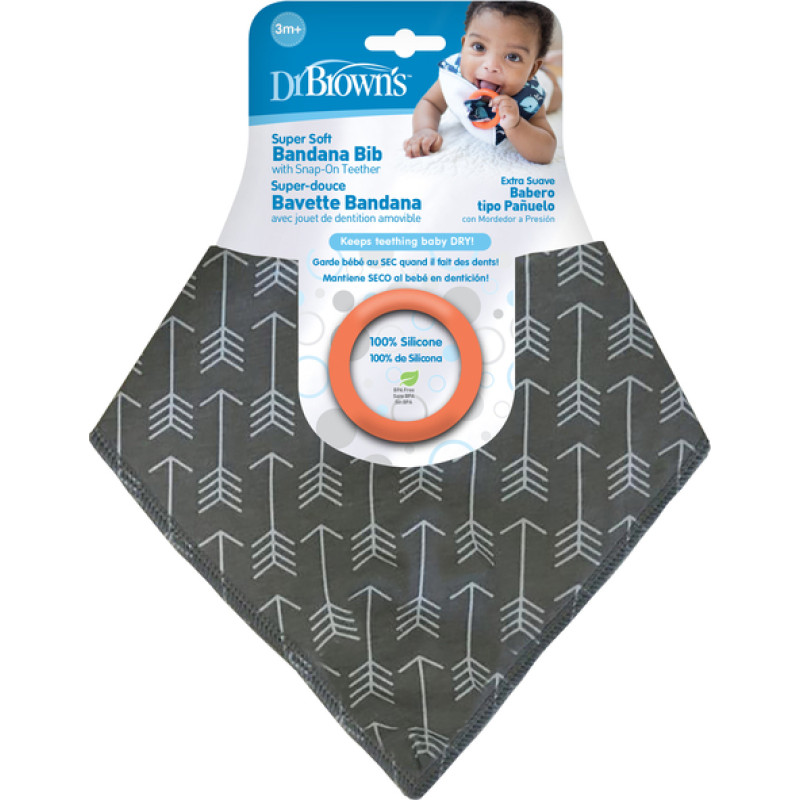 Dr.browns ac 125 Bandana Bib w/ Teether, 1-Pack, Arrows (Gray with Orange Teether)