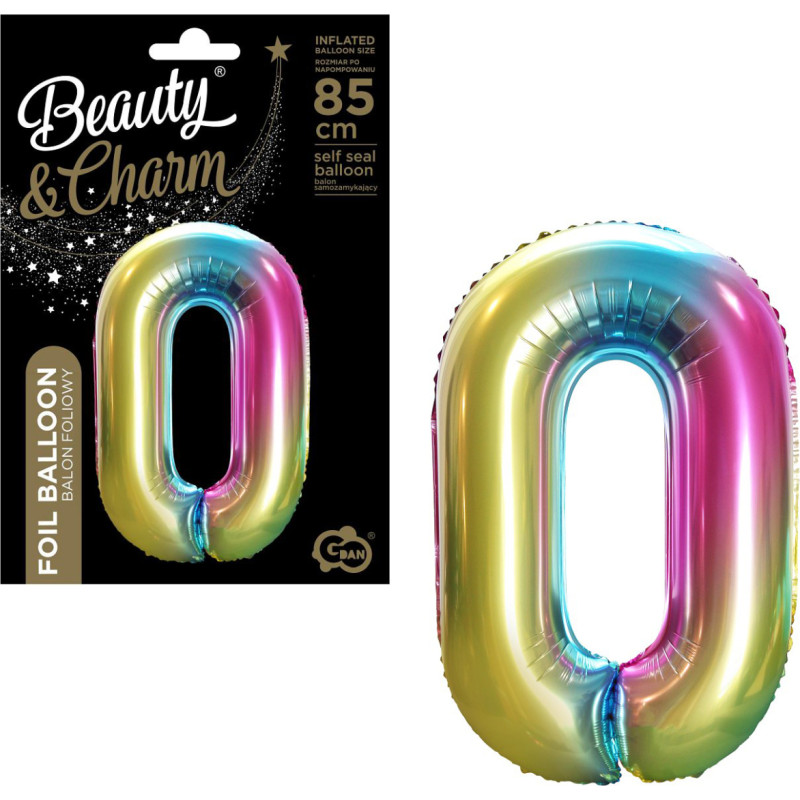 Folijas balons – cipars 0, varavīksnes krāsā