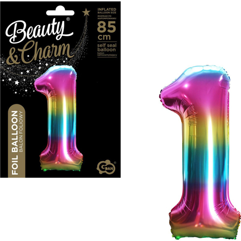 Folijas balons – cipars 1, varavīksnes krāsā