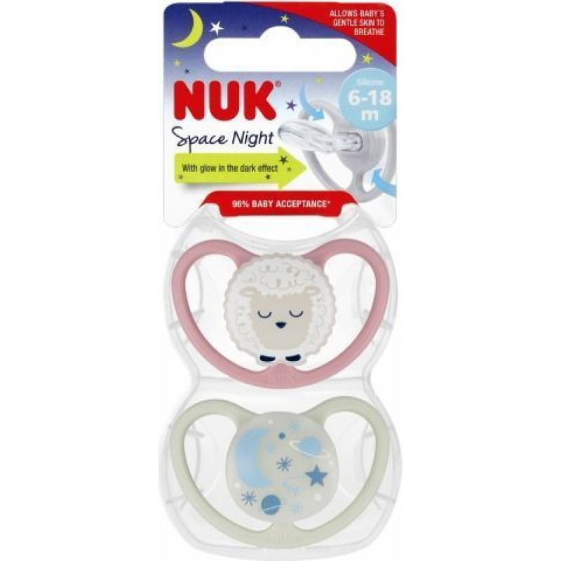 NUK 0550 SPACE NIGHT SILICONE pacifier 6-18 2PCS/PUD 527865, 736619