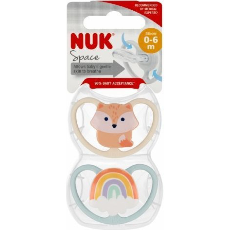 NUK 7476 SM.SIL. SPACE FOX 0-6 2PCS/BOX 541373, 730897