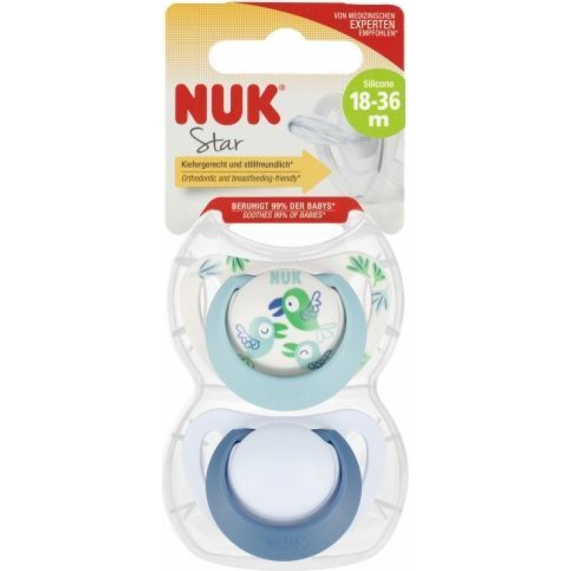 NUK 1902 Silikona māneklītis STAR BIRD 18-36 2PCS/PUD 541400,177178