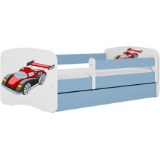 Kocot Kids babydreams blue racing car gulta ar atvilktni un matraci 180/80