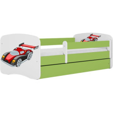 Kocot Kids babydreams green racing car gulta ar atvilktni un matraci 140/70