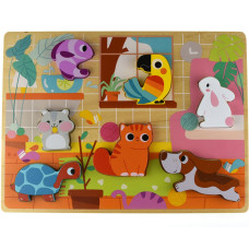 Tooky Toy Drewniane Puzzle Montessori Zwierzątka Dom Dopasuj Kształty