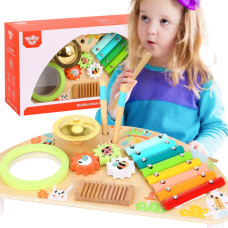 Tooky Toy Wielofunkcyjny Instrument Centrum Muzyczne Ksylofon Zębatki Tarka Bębenek Talerz Pałeczki