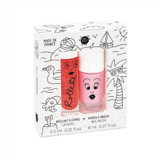 Nailmatic Kids Dabīgs un mitrinošs lūpu spīdums Strawberry 6.5ml un nagu laka Cookie-rozā NKHOLIDAYS2