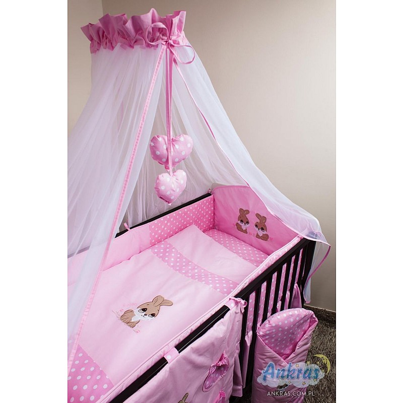 ANKRAS RABBIT gultas veļas komplekts no 4 daļām 120x90cm - 360cm - rozā
