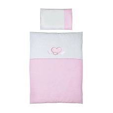 CEBABABY gultas veļas komplekts no 2 daļām ar izšuvumu 135x100cm HEARTS WHITE PINK