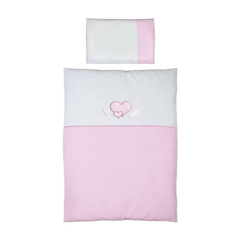 CEBABABY gultas veļas komplekts no 2 daļām ar izšuvumu 135x100cm HEARTS WHITE PINK