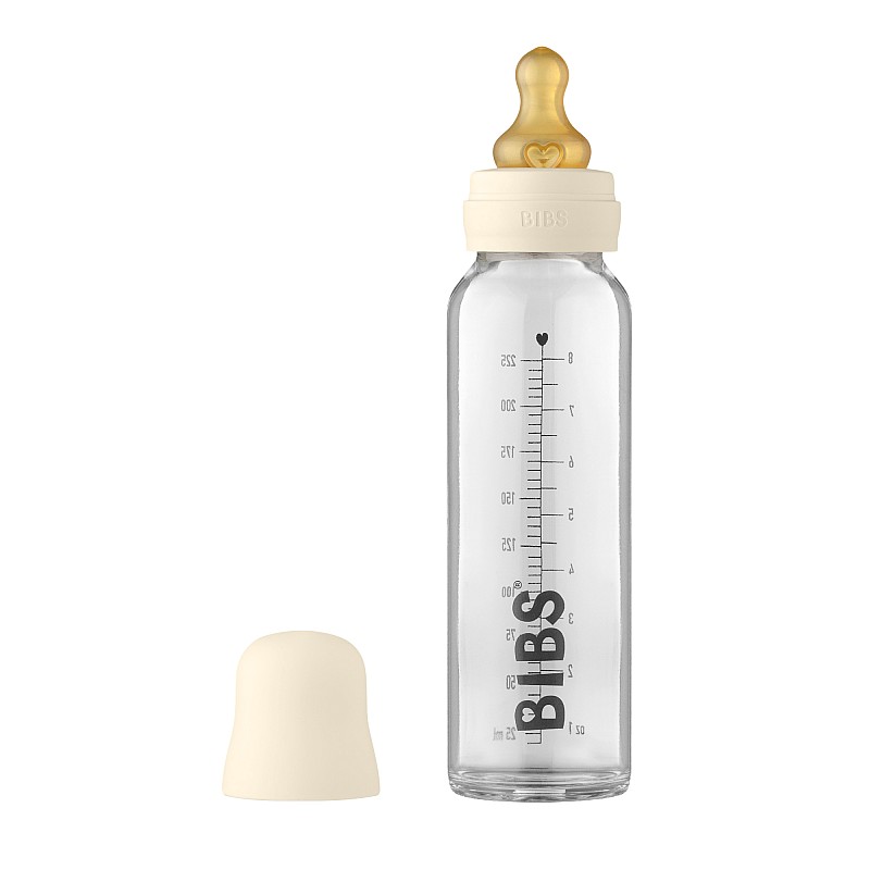 BIBS Stikla bērnu pudelīte 225ml Ivory