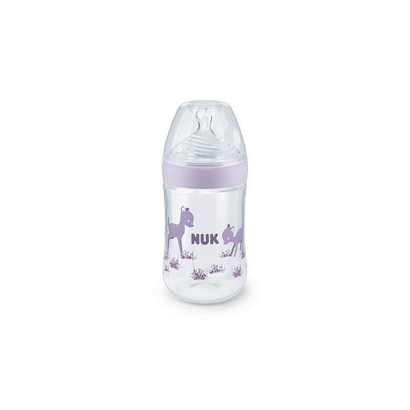 NUK Nature Sense polipropilēna pudele ar temperatūras indikatoru 260ml silikona knupis, izmērs М, 10741963 SP21 violeta (367482) IZPĀRDOŠANA