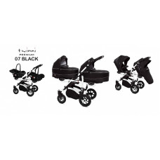 BABYACTIVE TWINNY PREMIUM dvīņu rati 3in1 BLACK, 07 balts rāmis