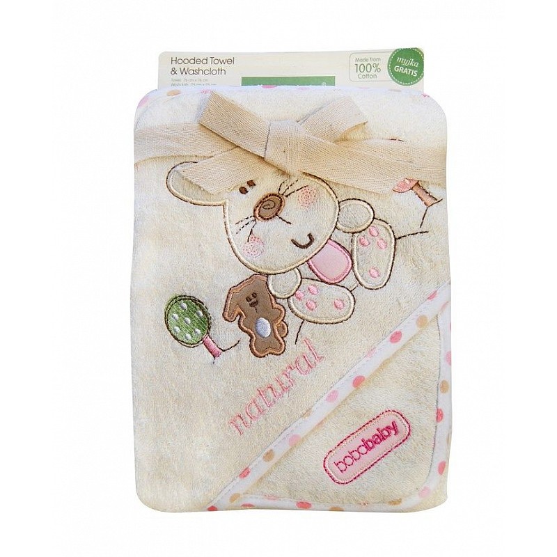 BOBOBABY Eco Dvielis ar kapuci 76x76cm OKR-ECOM Ecru Pink