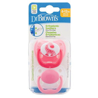 DR.BROWNS PreVent CLASSIC Ortodontiskie silikona māneklīši, no 6-12, 2 gb., rozā IZPĀRDOŠANA