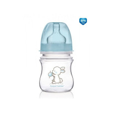 CANPOL BABIES EasyStart Little Cutie PP pudelīte 120ml ar platu kaklu un silikona knupīti 0m+, 35/218 zila