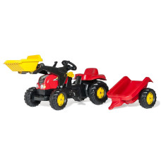 ROLLY TOYS pedāļu traktors-iekrāvējs ar piekabi Rolly Kid 023127 sarkans