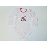 KOALA LALA īsais rāpulītis - bodijs 98 izmērs I AM CHARMING balts/rozā punktiņi