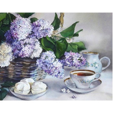 TSVETNOY Dimantu mozaīkas komplekts 40x50cm Lilac Flowers in a Basket, LG082e