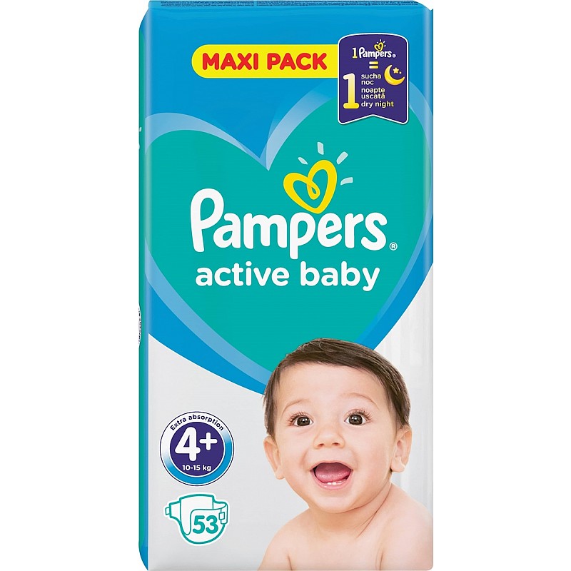 PAMPERS Active Baby Dry Autiņbiksītes VP+ S4+, 53 gab. IZPĀRDOŠANA