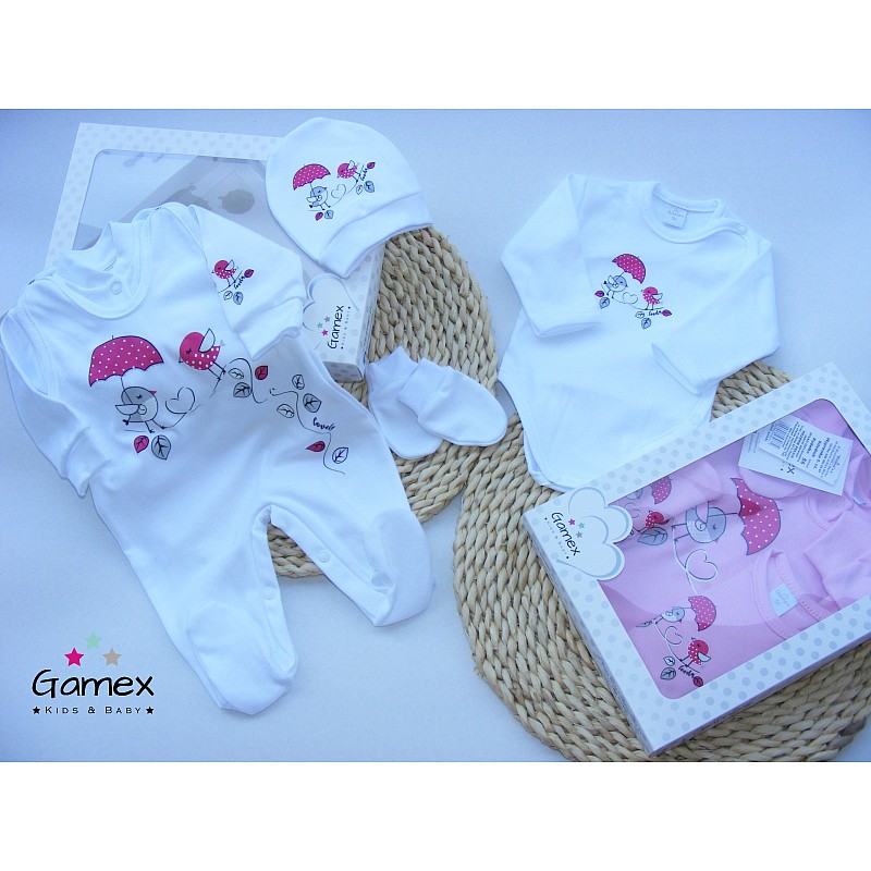 GAMEX komplekts no 5 daļām BIRDS (476) 430662, 56 izm. white/pink