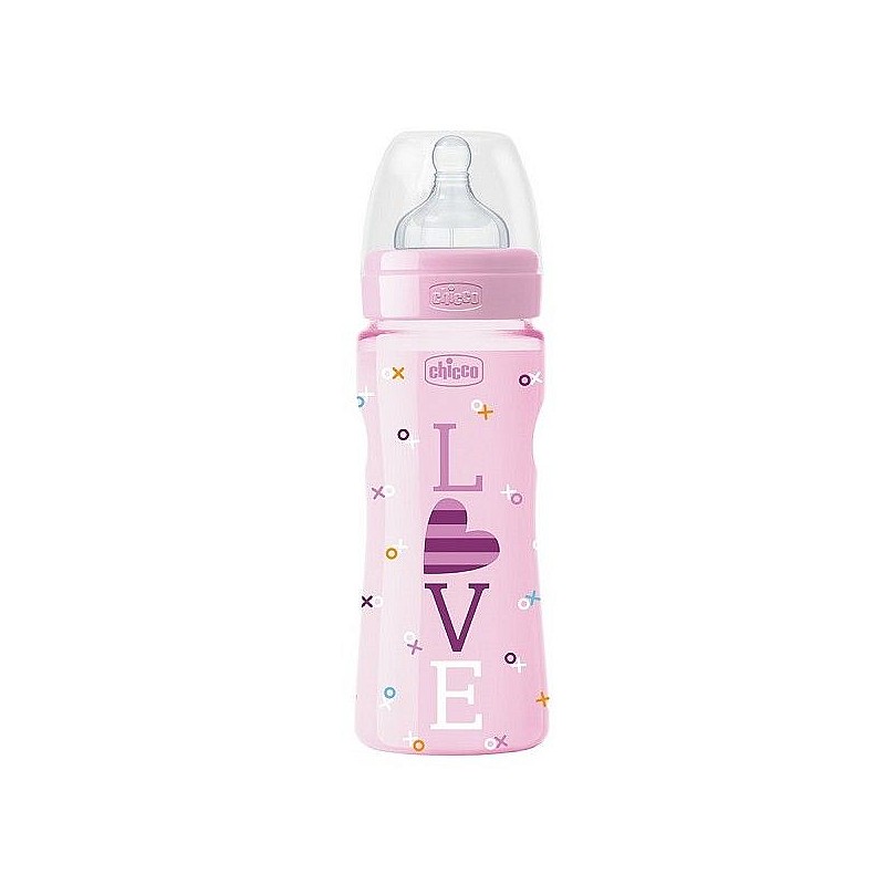 CHICCO Well-being LOVE pudele ar silikona knupīti 330ml., 09563.00 rozā IZPĀRDOŠANA