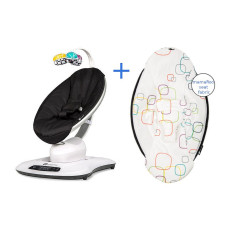 4MOMS MamaRoo Classic 4.0 Black šūpuļkrēsliņš + multicolor plush pārklājs