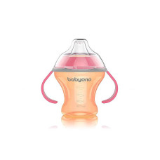 BABYONO NATURAL NURSING Krūze ar mīksto snīpīti 180ml 3m+ 1456 oranžs