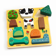 DJECO Koka puzle - Būvēšanas rotaļlieta - Laimīgie DJ01075