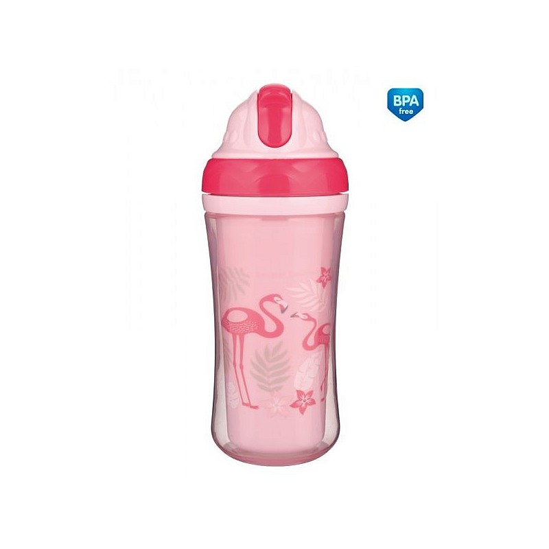 CANPOL BABIES Jungle pudelīte ar salmiņu un dubulto sieniņu 260ml 74/050 Flamingo ATLAIDE