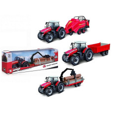 BBURAGO 10cm lauksaimniecības traktors Massey Ferguson ar piekabi, assort., 18-31850