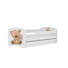 KOCOT KIDS gulta ar atvilktni un matraci BABYDREAMS white Teddybear flowers 180x80cm