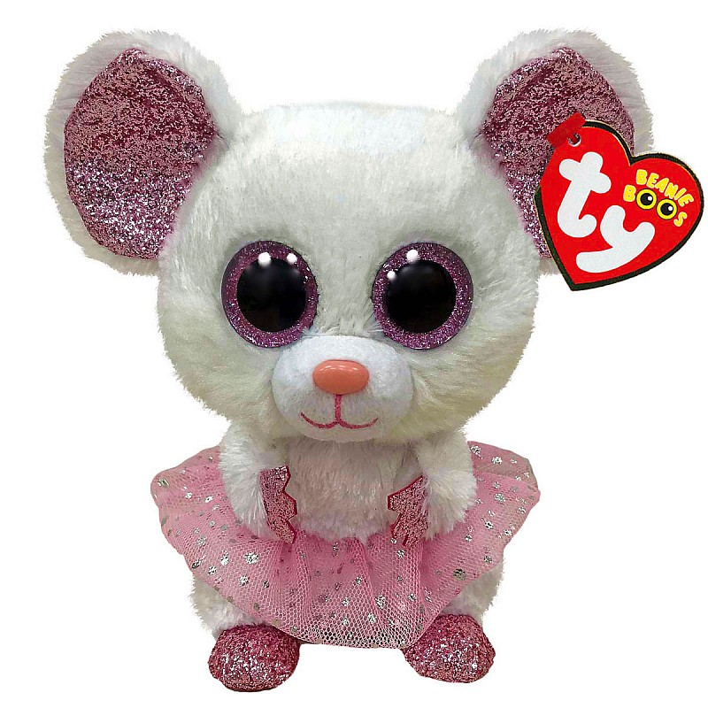 TY Beanie Boos Mīkstā rotaļlieta NINA white ballerina mouse TY36365 IZPĀRDOŠANA