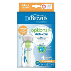 DR.BROWNS Wide-Neck Options+ barošanas pudelītes ar platu kakliņu 0m+ 270ml. 2gab.