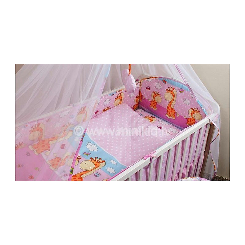 ANKRAS Apmalīte bērnu gultiņai "Giraffe - Dots" 180 cm - pink