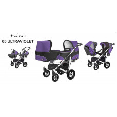 BABYACTIVE TWINNY CLASSIC dvīņu rati 3in1 Ultraviolet - 05 violets ar baltu rāmi