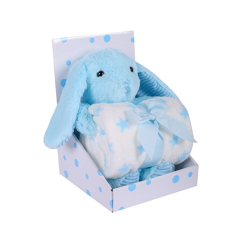 DUET BABY EASY CARE Pleds - sedziņa 75x100cm + rotaļlieta 562 RABBIT zils (745617)