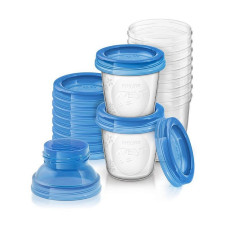 PHILIPS AVENT trauki krūts piena/ēdiena uzglabāšanai 180 ml (10gab) + 2 adapteri SCF618/10 IZPĀRDOŠANA