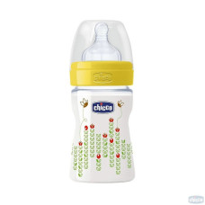 CHICCO WELLBEING plastmasas pudele ar silikona knupīti 0m+ 150ml dzeltens 20611.30 IZPĀRDOŠANA