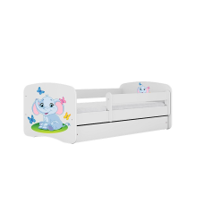 KOCOT KIDS gulta ar atvilktni un matraci BABYDREAMS white Baby elephant 160x80cm